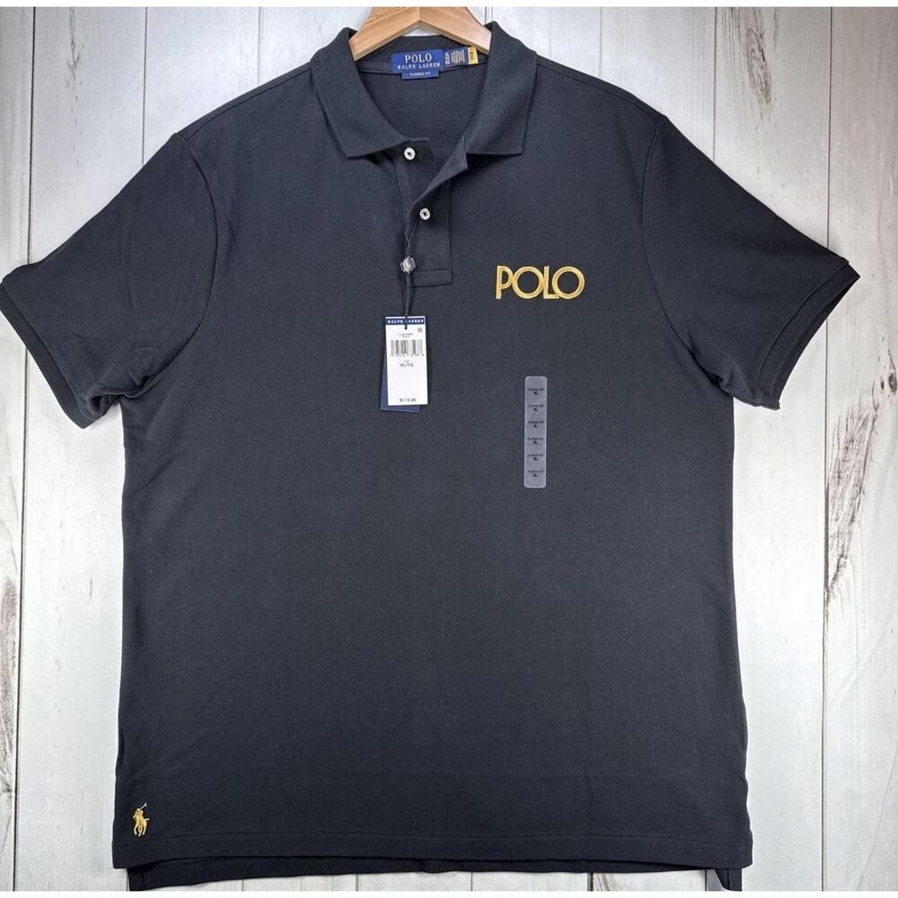 PRL Gold POLO Logo Polo Shirt Mens Black XL Classic Fit Polo Ralph Lauren - Picture 3 of 9